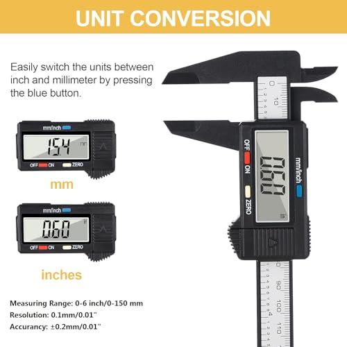 Digital Caliper, Adoric 0-6 inches Caliper with Large LCD Screen, Auto - Off Feature, Inch and Millimeter Conversion Measuring Tool, Perfect for Household/DIY/Jewelry Measurment