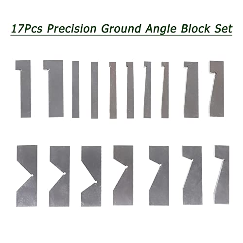 17Pcs 1/4° to 45° Accuracy Ground Angle Block Set, 0.0003 Hardened Steel Machinist Angle Gauge Block Set (3 x 1/4)