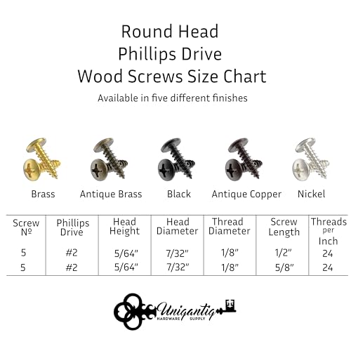 #5 x 5/8" Flat Black Round Head Phillips Wood Screws - Pack of 25 - Self Tapping Screws for Wood - RH558-SBL - size: #5 x 5/8"