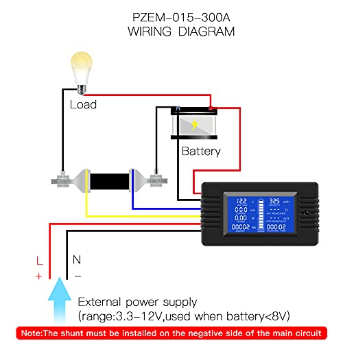 DC 0-200V 300A Battery Monitor with Shunt, 9-in-1 Digital LCD Multimeter - style: DC 300A Battery Meter(300A Shunt)