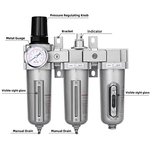 NANPU 3/4" NPT Air Compressor Filter Dryer Regulator, 3-Stage, Manual Drain - size: 3/4" NPT, Munual Drain, style: 3 Stage