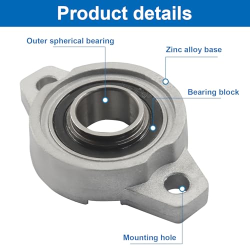 2Pcs Pillow Block Bearing, KFL002 17mm/0.67" Mounted Zinc Alloy Self Aligning Pillow Block Flange Bearing - style: 17mm/0.67"