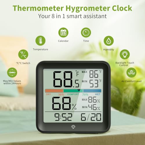 Indoor Digital Thermometer Hygrometer, Room Temperature Humidity Monitor - color: Black