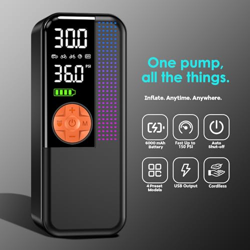 WEOLULI 150PSI Portable Cordless Tire Inflator Air Compressor - color: Orange, style: 6000mAh