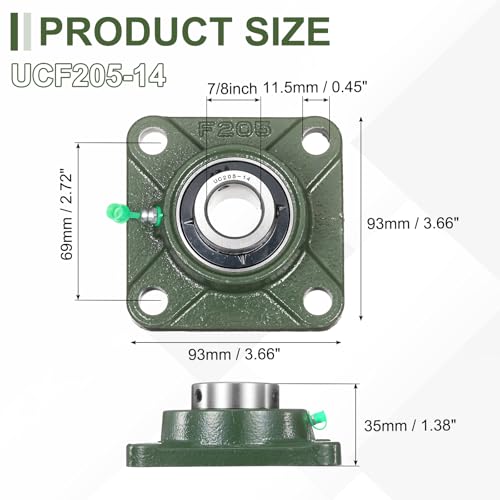uxcell UCF205-14 Pillow Block Bearings,7/8 inch Bore(ABEC3) - size: UCF205-14 (7/8 inch)