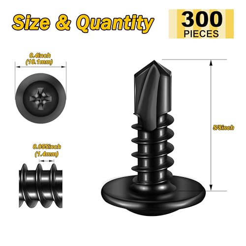 Mywish 300Pcs #8×5/8" Black Self Tapping Screws for Metal, 410 Black Metal Screws Oxide Stainless Steel Truss Head Self Drilling Screws High-Strength - color: Black, size: #8x5/8" (300 pcs)