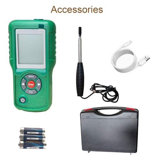 Professional Hot Wire Anemometer – Wind Speed Meter & Air Flow Measurement for HVAC, Measures CFM/CMM, Temperature (℃/℉), Ventilation Ducts, Fans | Auto-Off & Backlit LCD Display