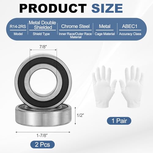 uxcell 2pcs R14-2RS Deep Groove Ball Bearings 7/8" ID x 1-7/8" OD x 1/2" H - size: 7/8" x 1-7/8" x 1/2"