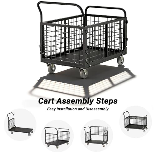 YOHKOH 5-in-1 Platform Truck Folding Flatbed Cart with Removable Cage, Heavy-Duty Mesh Panel Utility Dolly on Wheels for Storage and Garage, 38.6" W x 24" D x 35.8" H, 1800 lbs Load, Black - color: Black, size: 5-in-1 Cart