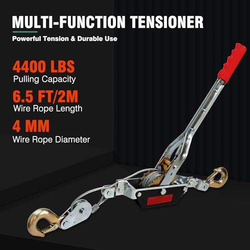 2T Come Along Winch, 4410lbs Pulling Capacity, 7ft Steel Cable - size: 2T-4410lbs-7FT-2Hook