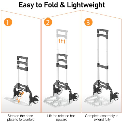 DIAMONDFORGE Folding Hand Truck, 180lbs Lightweight Foldable Dolly Cart with Wheels and Telescopic Handle, Portable Folding Dolly with Rubber Wheels for Moving Groceries, Home, Auto, Black - color: Black, size: 180 lbs