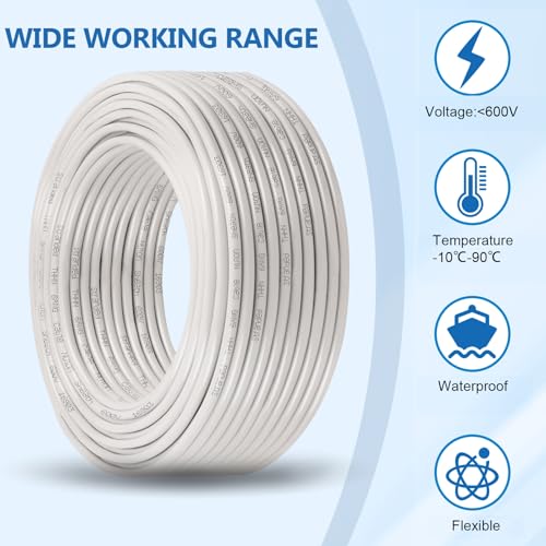 THHN Wire 14 Gauge 25 FT, 14 AWG Stranded OFC Copper Electrical Building Wire with Nylon Jacket PVC Insulation, Rated 600V for Residential, Industrial, CNC, Ground (14 Gauge, White) - color: White, size: 14 AWG 25FT