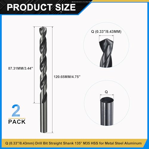 PATIKIL Letter Q Drill Bit M35 5% Cobalt HSS Nitriding Black 2Pcs - size: Q