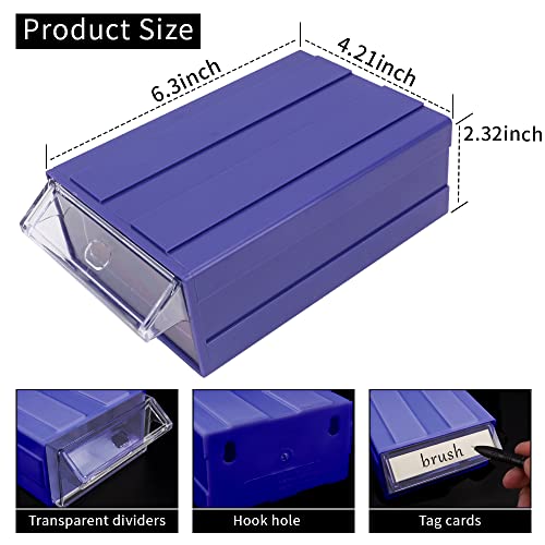 12 Pcs Drawer Stacking Storage Cabinet, Blue Plastic Drawers Storage Closet & 36 Pcs Clear Dividers Organizer Rack & 48 Pcs Tag Card & 24 Pcs Non-slip Stickers for Home Office School - color: 12-Boxes-Blue