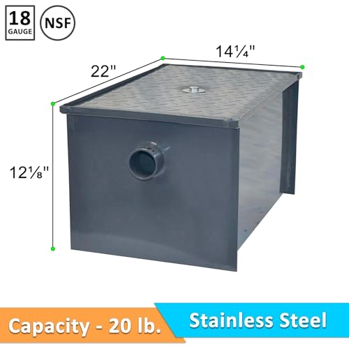 20 LB Carbon Steel Grease Trap Interceptor for Restaurant Under Sink Kitchen, Commercial Grease Interceptor for Dishwashers & Sinks, Oil Separator for Food Trucks, Cafes & Commercial Kitchens