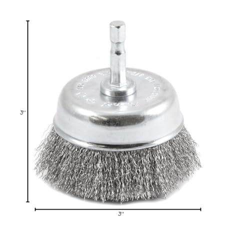 Forney 72732 Wire Cup Brush, Fine Crimped with 1/4-Inch Hex Shank, 3-Inch-by-.008-Inch