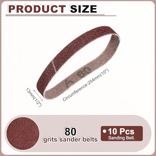 HARFINGTON 1/2 x 10 Inch Sanding Belts, 10 Pcs 80 Grits Aluminum Oxide - size: 1/2x10 inch(80 grit)
