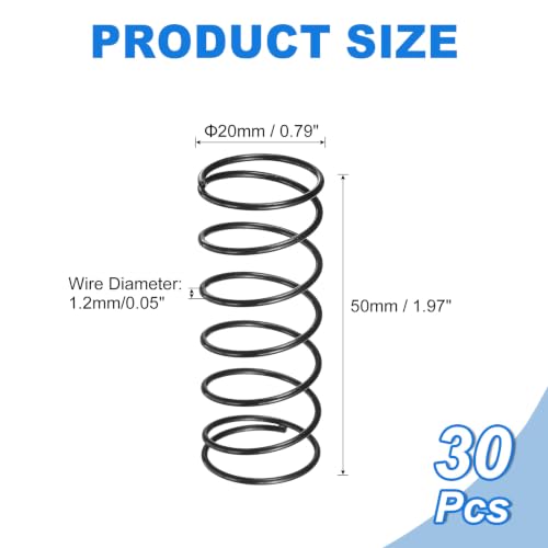 uxcell 30Pcs Compression Spring 20mm OD 1.2mm Wire Size 50mm Free Length - color: Black, size: 20mm x 1.2mm x 50mm