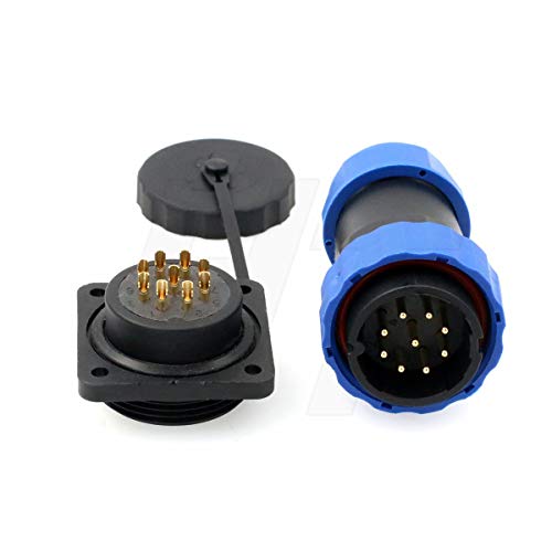HangTon HE29 9 Pin Wire Plug Panel Mount Socket Connector Male Female Aviation Waterproof IP68 Plastic Circular 4-Screw (9 pin 10A 380V) - size: 9 pin 10A 380V