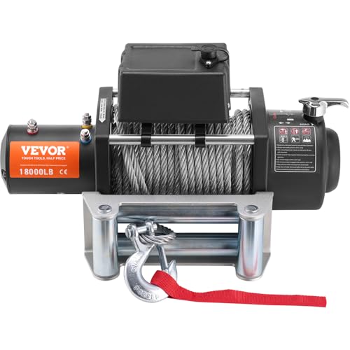 VEVOR Electric Winch, 18,000 lb Truck Trailer Jeep Winch, 12V DC 7/16 in x 85 ft Steel Cable Roller Fairlead Wireless & Wired Remote Control, IP55 Waterproof Towing for Off Road SUV Jeep Truck Trailer - size: 18000 lbs