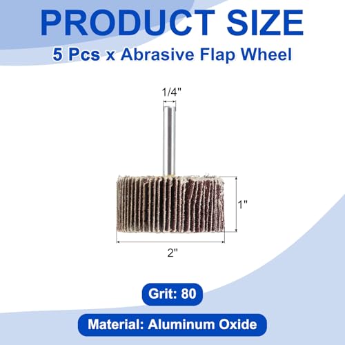 5 Pcs Abrasive Flap Wheel 2" Diameter 80 Grit 1/4 Shank Red - size: 2 Inch