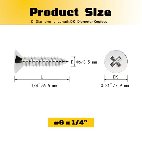 #6 x 1/4" inch Pan Head Wood Screws, 304 Stainless Steel Phillips Drywall Screws and Tapping Screws, High Hardness Screws for Drywall, Sheetrock, Wood (100 pcs) - size: #6 x 1/4"