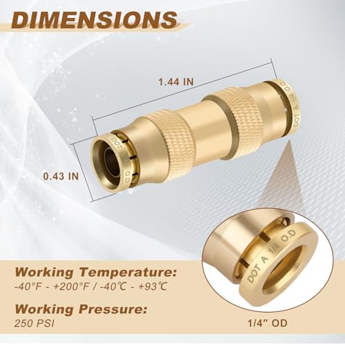 1/4" Straight Brass Union, DOT Approved Air Line Connector 5PCS - size: 1/4" OD 5PCS, style: Straight