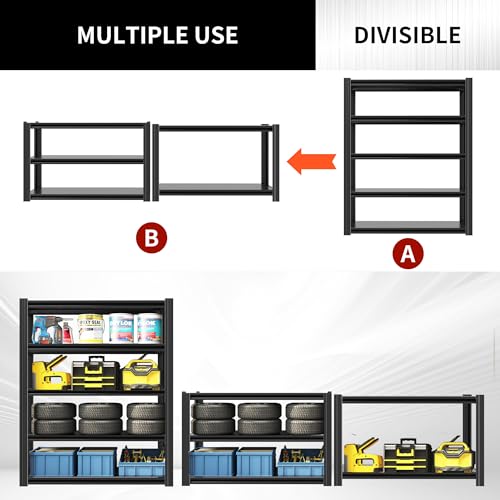 60" H Heavy Duty Garage Shelving 3000LBS Storage Shelves Adjustable 5 Tier Metal Shelving Unit, Industrial Utility Rack for Garage, Workshop, Basement, Home Office 60" H*27.5W*12D - size: 505(12.01''D*27.56''W*60''H)