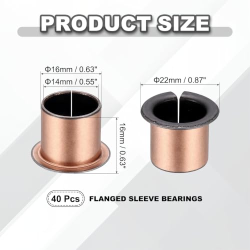 uxcell 40Pcs Flanged Sleeve Bearing, 14mm Bore x 16mm OD x 16mm Length - size: 14×16×16mm