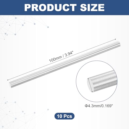 uxcell 10Pcs Round Steel Rods, 4.3mm x 100mm High Speed Steel (HSS) Aluminium Rod Steel Bar for Shaft Gear Drill Lathes Boring Machine - size: 4.3mm x 100mm