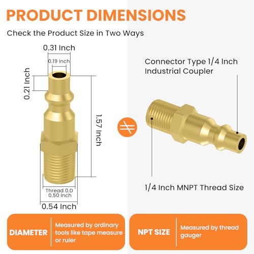 1/4-Inch NPT Brass Industrial Air Coupler Plug (4PCS)