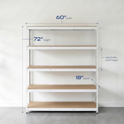 MonsterRax Modular 5-Tier Steel Garage Shelving Rack, White (18x60x72) - color: White, size: 18" x 60" x 72"