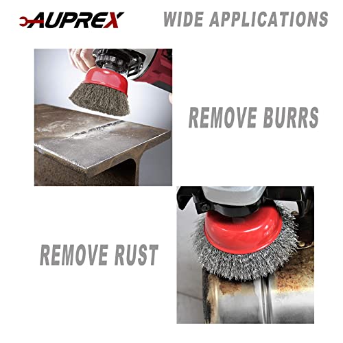 AUPREX 5 Pack 3 Inch Coarse Crimped Wire Cup Brush for Angle Grinder with 5/8 Inch-11 Threaded Arbor - 0.014 Inch Carbon Steel Wire -Light Duty Conditioning for Metals - size: 3 Inch