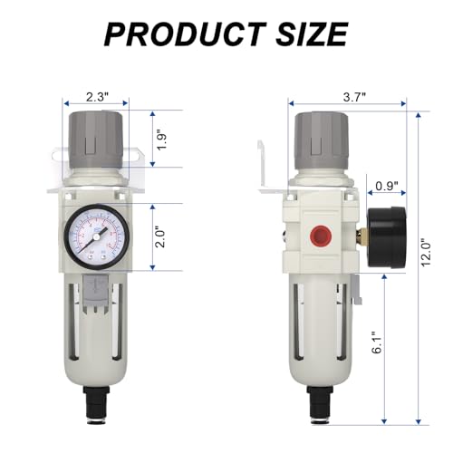 AIRZOE 1/2" NPT Air Compressor Filter & Pressure Regulator Combo AW4000-04D - color: Auto Drain/White, size: 1/2"NPT