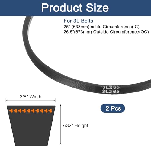 uxcell 2Pcs 3L265 Classic Wrapped Rubber V-Belt, 26.5"(673mm) Outside Circumference, 3L Profile V Belt 3/8" Width 7/32" Height - size: 3L265