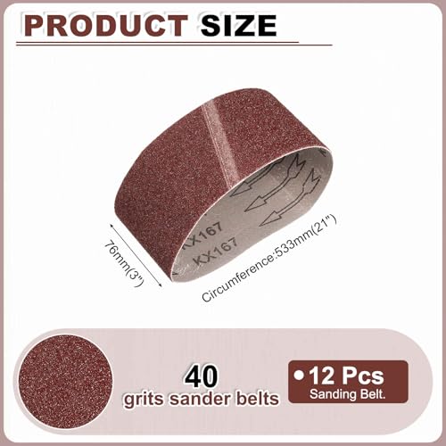 HARFINGTON 3 x 21 Inch Sanding Belts, 12 Pcs 40 Grits Aluminum Oxide Abrasive Belt Sander File Belt for Woodworking, Metal Polishing, Knife Sharpener - size: 3 x 21 Inch(40 Grit)