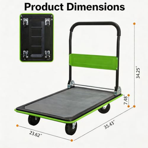 Foldable Platform Hand Truck, Heavy Duty Push Cart Dolly (Green) - color: 660lbs-green