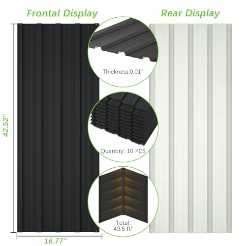 10 Pcs Metal Roof Panels 42.52" x 16.77" Roofing Panels Galvanized Steel with Screw Resistant,Versatile and Durable Suitable DIY for Garages,Sheds, Stables and Mobile Homes Black - color: Black, size: 10 pcs/L42.52"