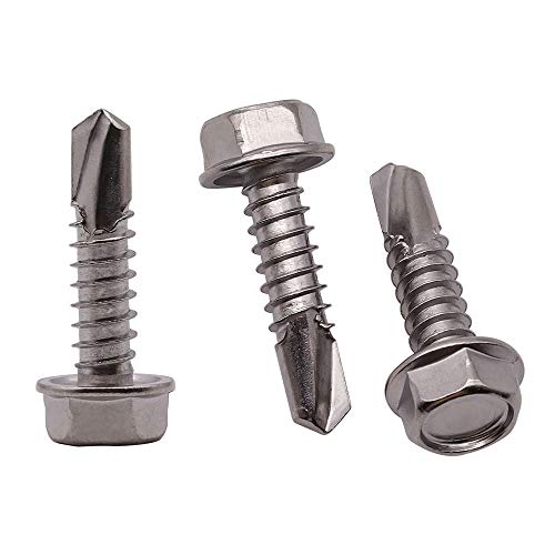 #14 x 1 (50 Pack) Hex Washer Head Self Drilling Screws (3/4" to 7" Available), 410 Stainless Steel Self Tapping Sheet Metal Screws, No Pre-drilled Needs - size: #14 x 1"