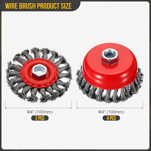 DTGN 6 Pcs Wire Wheel Cup Brush Set, 5/8"-11 Arbor(4" Cup + 4" Wheel) - size: 4" cup + 4" wheel