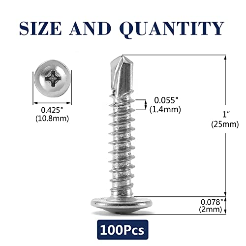 #8 x 1" Sheet Metal Screws 100PCS 410 Stainless Steel Truss Head Fast Self Tapping Screws by SG TZH - color: Silver, size: #8 x 1"