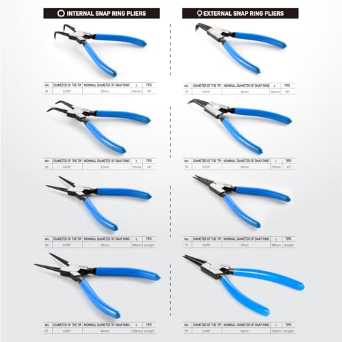 SMOTIVEPRO Precision 8PCS Snap Ring Pliers Set, 7" & 9" Internal/External - size: 8PC 7"/9" Internal/External Set