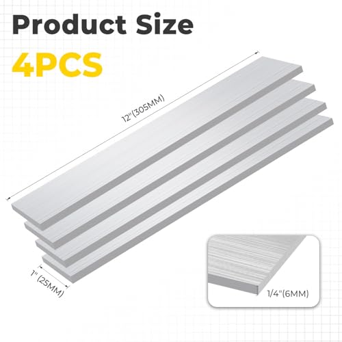 4PCS 6061 Aluminum Flat Bar 1/4" x 1" x 12"(T x W x L) - size: 1/4" x 1" x 12"