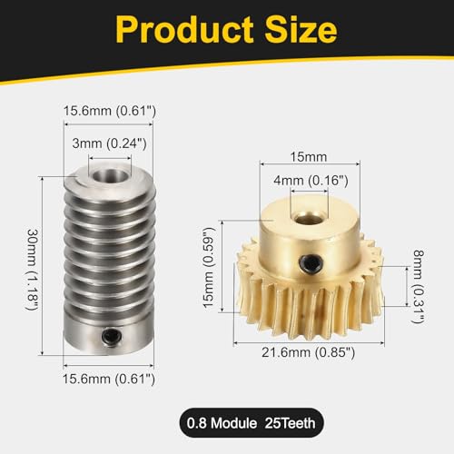 uxcell Worm Gear Set 25T 1:25 Reduction Rate1045 Steel Rod 6mm Bore - size: Gear-4mm, Rod-6mm Bore, style: 0.8M-25T