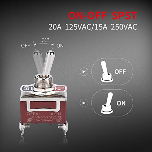 DaierTek Safety Cover Toggle Switch Guard ON Off Red Aircraft Covered 20A 12V Toggle Rocker Switch 120V AC 12 Volt DC Heavy Duty 2 Pin SPST for Car Truck Automotive - size: Screw ON/OFF with Safety Cover