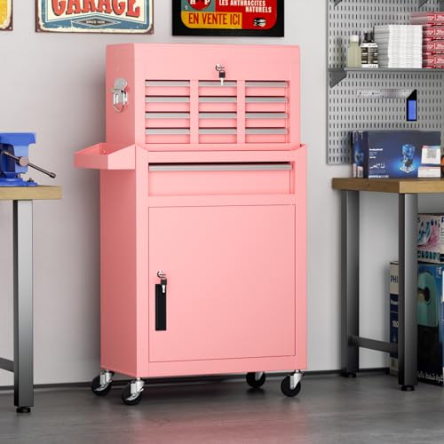 Crownland 5-Drawer Rolling Tool Chest with Wheels, Pink - color: Pink, style: 5-Drawer Rolling Tool Chest