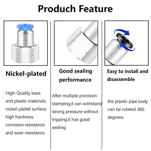 3/8 Female Npt Push to Connect Fittings,CEKER 4MM x 3/8" NPT Female Thread Air Fittings 4MM Quick Connect Air Lines Fittings Pneumatic Tubing Fitting Push in Connector 5Packs - size: 4MM X 3/8" FNPT