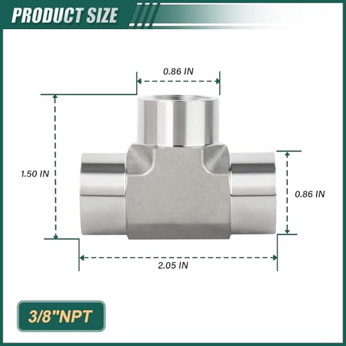 1PCS Forging of 304 Stainless Steel Tee Pipe Fittings, 3/8" NPT Female Pipe Fittings, Male Run Tee for Air/Fuel/Water/Gas/Oil - color: Tee(F/F/F), size: 3/8"NPT
