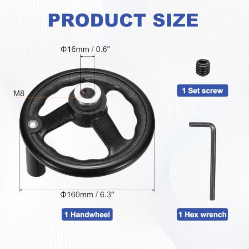 uxcell Handwheel with Revolving Handle, 0.6" Hole x 6.3" OD, Black - size: 0.6" Hole x 6.3" OD