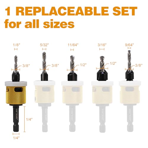 Carbide Tipped Countersink Drill Bit Set with Depth Stop, Hex Shank - size: Assorted Sizes (Set of 5 Pieces)